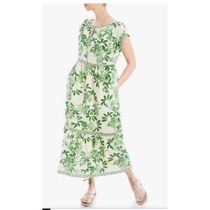 Max Studio London Floral Print Maxi Dress Casual Summer Dress Size Small‎ Linen